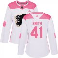 Wholesale Cheap Adidas Flames #41 Mike Smith White/Pink Authentic Fashion Women's Stitched NHL Jersey