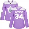 Wholesale Cheap Adidas Maple Leafs #34 Auston Matthews Purple Authentic Fights Cancer Women's Stitched NHL Jersey