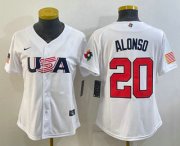 Wholesale Cheap Women's USA Baseball #20 Pete Alonso 2023 White World Classic Stitched Jersey