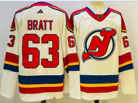 Wholesale Cheap Men\'s New Jersey Devils #63 Jesper Bratt White 2022 Reverse Retro Authentic Jersey