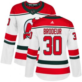 Wholesale Cheap Adidas Devils #30 Martin Brodeur White Alternate Authentic Women\'s Stitched NHL Jersey