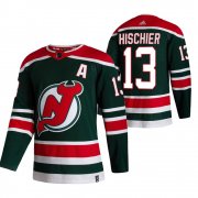 Wholesale Cheap New Jersey Devils #13 Nico Hischier Green Men's Adidas 2020-21 Reverse Retro Alternate NHL Jersey