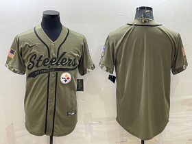 Wholesale Cheap Men\'s Pittsburgh Steelers Blank Olive Salute to Service Cool Base Stitched Baseball Jersey