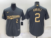 Wholesale Men's Minnesota Twins #2 Luis Arraez Number Charcoal 2022 All-Star Cool Base Stitched Baseball Jersey