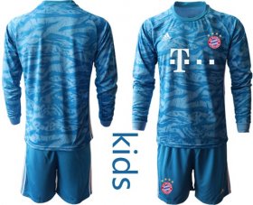Wholesale Cheap Bayern Munchen Blank Light Blue Goalkeeper Long Sleeves Kid Soccer Club Jersey