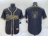 Wholesale Cheap Men's Las Vegas Raiders Black Gold Team Big Logo With Patch Cool Base Stitched Baseball Jersey