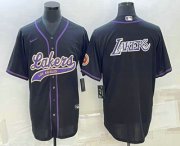Wholesale Cheap Men's Los Angeles Lakers Black Big Logo Cool Base Stitched Baseball Jersey