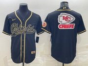 Wholesale Cheap Men's Kansas City Chiefs Black Gold Team Big Logo With Patch Cool Base Stitched Baseball Jersey