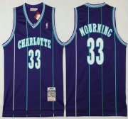Wholesale Cheap Men's Charlotte Hornets #33 Alonzo Mourning 1992-93 Purple Hardwood Classics Soul Swingman Throwback Jersey