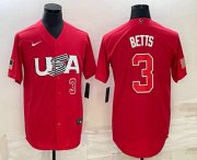 Wholesale Cheap Mens USA Baseball #3 Mookie Betts Number 2023 Red World Classic Stitched Jersey