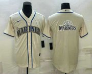 Wholesale Cheap Men's Seattle Mariners Big Logo Cream Stitched MLB Cool Base Nike Jersey