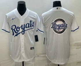 Wholesale Cheap Men\'s Kansas City Royals Big Logo White Stitched MLB Cool Base Nike Jersey