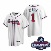 Wholesale Cheap Men Nike Atlanta Braves 1 Ozzie Albies White Home Stitched Baseball Stitched MLB 2021 Champions Patch Jersey