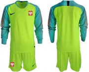 Wholesale Cheap Poland Blank Shiny Green Goalkeeper Long Sleeves Soccer Country Jersey