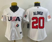 Wholesale Cheap Women's USA Baseball #20 Pete Alonso 2023 White World Classic Stitched Jerseys