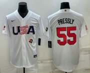 Wholesale Cheap Men's USA Baseball #55 Ryan Pressly 2023 White World Baseball Classic Stitched Jersey