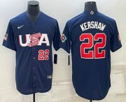 Wholesale Cheap Men's USA Baseball #22 Clayton Kershaw Number 2023 Navy World Baseball Classic Stitched Jerseys
