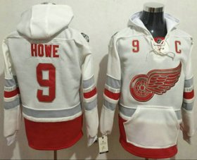 Wholesale Cheap Men\'s Detroit Red Wings #9 Gordie Howe Reebok White 2017 Centennial Classic Premier Old Time Hockey Hoodie