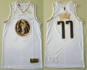 Wholesale Cheap Men's Dallas Mavericks #77 Luka Doncic White Gold Nike Swingman Stitched NBA Jersey