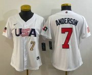 Wholesale Cheap Women's USA Baseball #7 Tim Anderson Number 2023 White World Classic Stitched Jersey