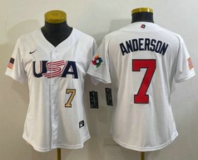 Wholesale Cheap Women\'s USA Baseball #7 Tim Anderson Number 2023 White World Classic Stitched Jersey