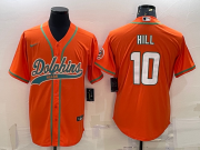 Wholesale Cheap Men's Miami Dolphins #10 Tyreek Hill Orange With Patch Cool Base Stitched Baseball Jersey