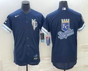 Wholesale Cheap Men's Kansas City Royals Big Logo 2022 Navy Blue City Connect Flex Base Stitched Jersey