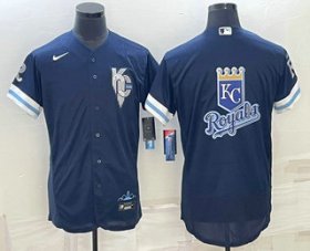 Wholesale Cheap Men\'s Kansas City Royals Big Logo 2022 Navy Blue City Connect Flex Base Stitched Jersey