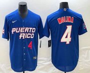 Wholesale Cheap Mens Puerto Rico Baseball #4 Yadier Molina Number 2023 Blue World Baseball Classic Stitched Jersey