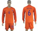Wholesale Cheap Holland #6 Bazoer Home Long Sleeves Soccer Country Jersey