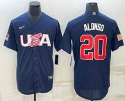 Wholesale Cheap Men's USA Baseball #20 Pete Alonso 2023 Navy World Baseball Classic Stitched Jersey