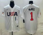 Wholesale Cheap Men's USA Baseball #1 Jeff McNeil Number 2023 White World Classic Stitched Jerseys