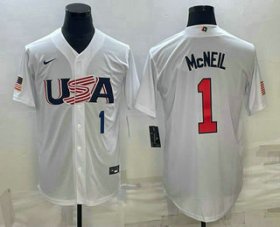Wholesale Cheap Men\'s USA Baseball #1 Jeff McNeil Number 2023 White World Classic Stitched Jerseys