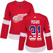 Wholesale Cheap Adidas Red Wings #31 Calvin Pickard Red Home Authentic USA Flag Women's Stitched NHL Jersey