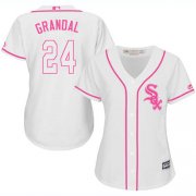 Wholesale Cheap White Sox #24 Yasmani Grandal White/Pink Fashion Women's Stitched MLB Jersey