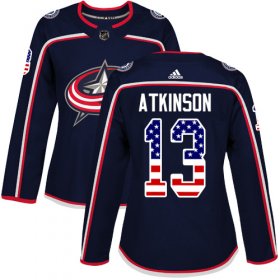 Wholesale Cheap Adidas Blue Jackets #13 Cam Atkinson Navy Blue Home Authentic USA Flag Women\'s Stitched NHL Jersey