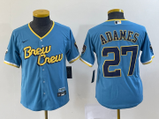Wholesale Cheap Youth Milwaukee Brewers #27 Willy Adames Blue 2022 City Connect Cool Base Stitched Jersey