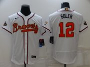 Wholesale Cheap Men's Atlanta Braves #12 Jorge Soler 2022 White Gold World Series Champions Program Flex Base Stitched Baseball Jersey