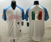Wholesale Cheap Men's Mexico Baseball Big Logo 2023 White Blue World Classic Stitched Jersey1