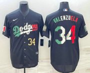 Wholesale Cheap Mens Los Angeles Dodgers #34 Fernando Valenzuela Number Mexico Black Cool Base Stitched Baseball Jersey