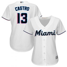 Wholesale Cheap Marlins #13 Starlin Castro White Home Women\'s Stitched MLB Jersey