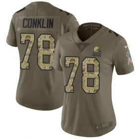 Wholesale Cheap Nike Browns #78 Jack Conklin Olive/Camo Women\'s Stitched NFL Limited 2017 Salute To Service Jersey