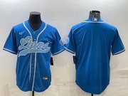 Wholesale Cheap Men's Detroit Lions Blank Blue With Patch Cool Base Stitched Baseball Jersey