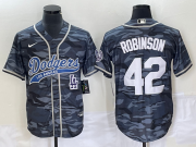 Wholesale Cheap Men's Los Angeles Dodgers #42 Jackie Robinson Grey Camo Cool Base With Patch Stitched Baseball Jersey 1