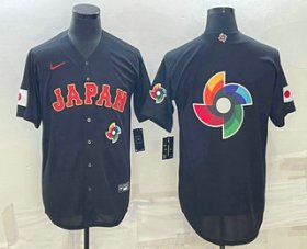 Wholesale Cheap Men\'s Japan Baseball 2023 Black World Big Logo With Patch Classic Stitched Jerseys