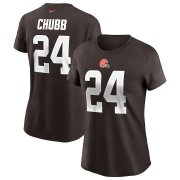 Wholesale Cheap Cleveland Browns #24 Nick Chubb Nike Women's Team Player Name & Number T-Shirt Brown