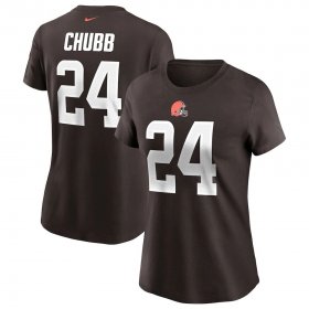 Wholesale Cheap Cleveland Browns #24 Nick Chubb Nike Women\'s Team Player Name & Number T-Shirt Brown