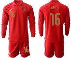 Wholesale Cheap Men 2021 European Cup Portugal home red Long sleeve 16 Soccer Jersey