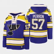 Wholesale Cheap Men's St. Louis Blues #57 David Perron Blue Ageless Must-Have Lace-Up Pullover Hoodie