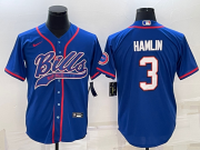 Wholesale Cheap Men's Buffalo Bills #3 Damar Hamlin Blue With Patch Cool Base Stitched Baseball Jersey